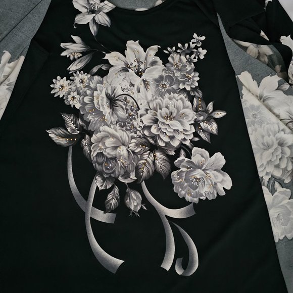 Modelia Women's Floral Print Kimono W/ Inner Sleeveless Blouse Black Size Medium - Picture 6 of 15